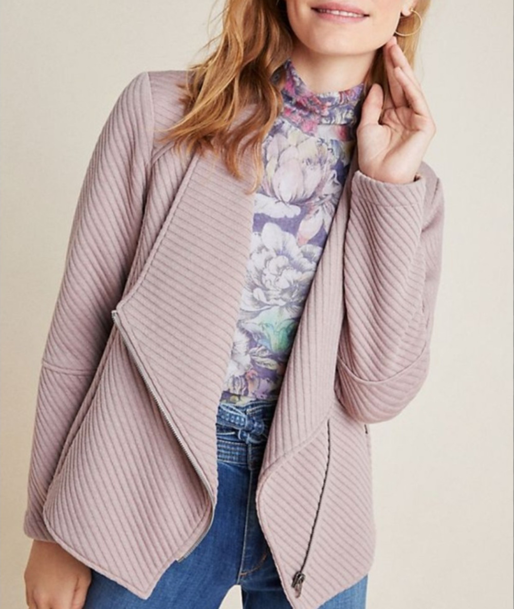 NWT Anthropologie Womens 1X BB Dakota Knit Ottoman Jacket Asymmetrical Zip Rib